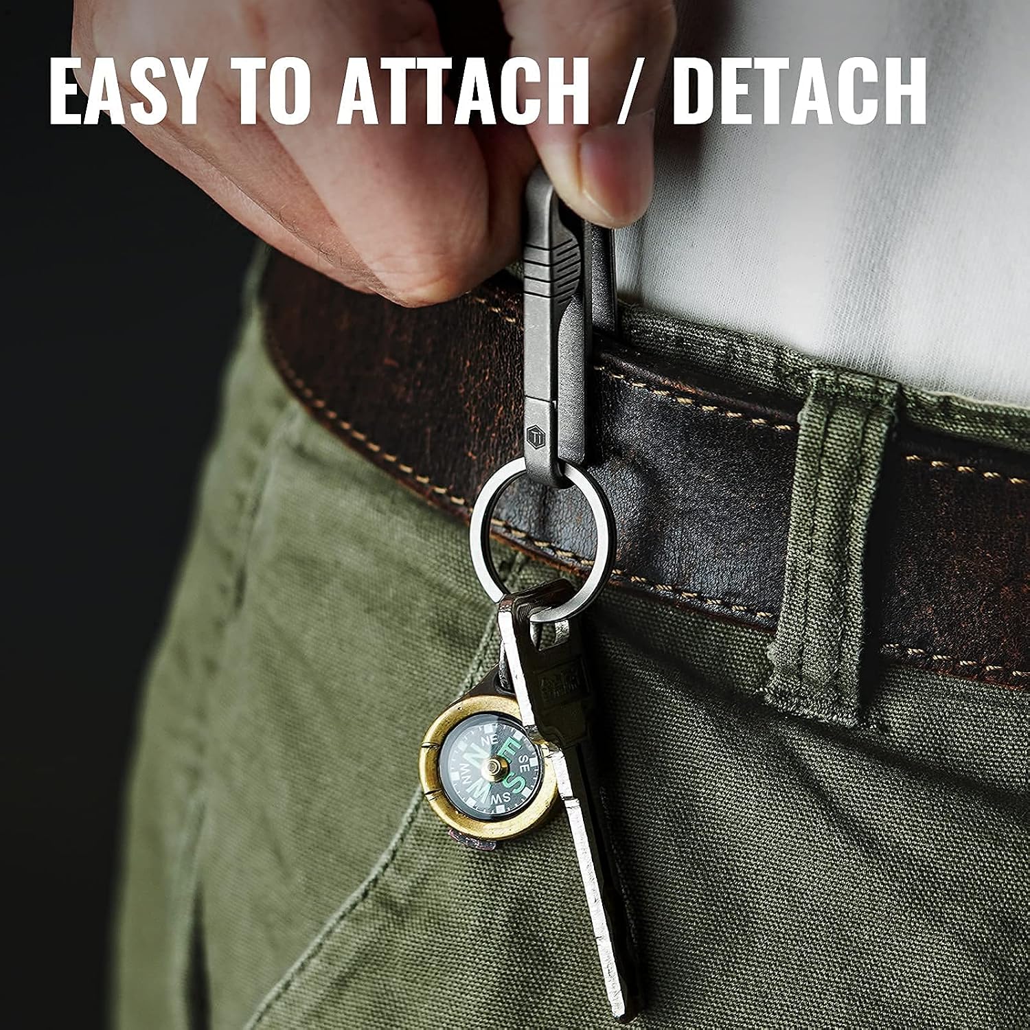 KM03 Titanium Keychain Clip Belt Loop Key Holder with Removable Key Ring for Duty Belt