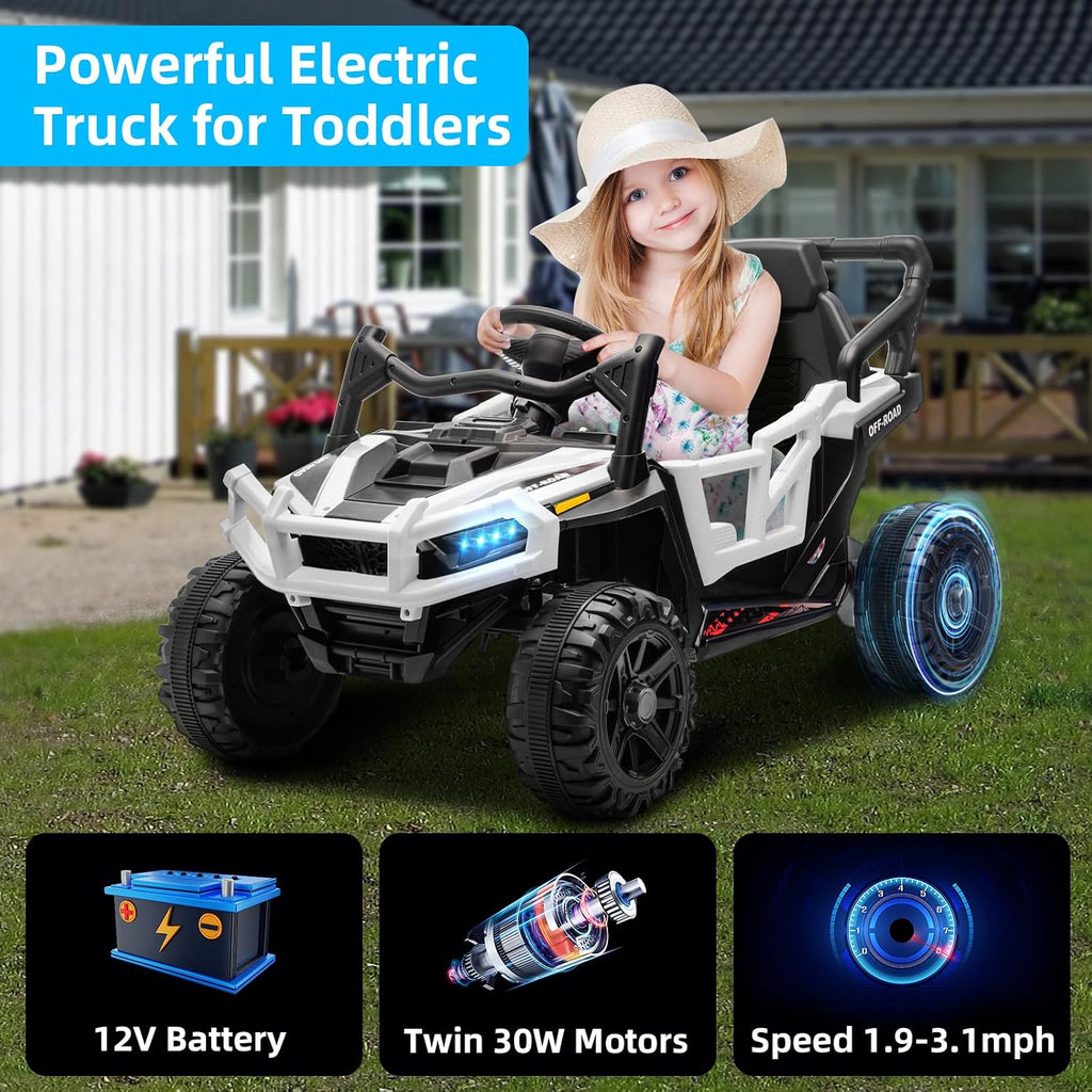 12V Kids Ride on Truck Car with Remote Control, Electric Off-Road UTV for Toddlers, Bluetooth Music, Suspension