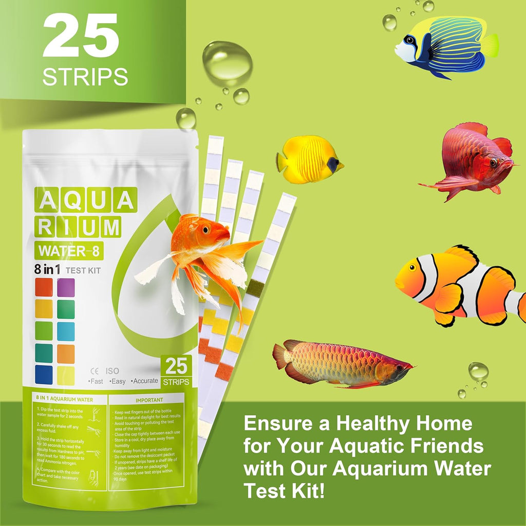 Aquarium Ammonia Test Strips 8-in-1 |25 Strips | Quick & Accurate Water Testing Test pH, Ammonia, Alkalinity