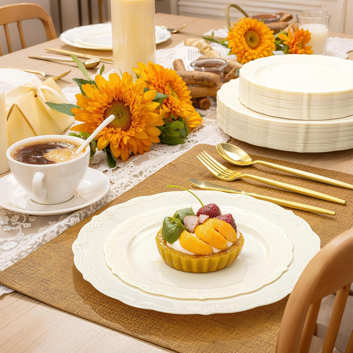 100 Pcs Ivory Plastic Plates for Party - Ivory Disposable Plates