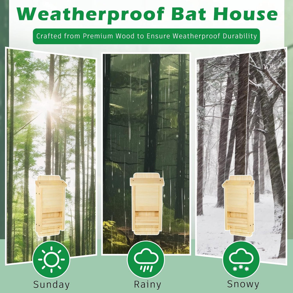 2 Pcs Wood Bat House for Outdoors 14.5 x 6.7 x 2.2 Inches Weatherproof Bat Box Easy to Install Weatherproof Shelter