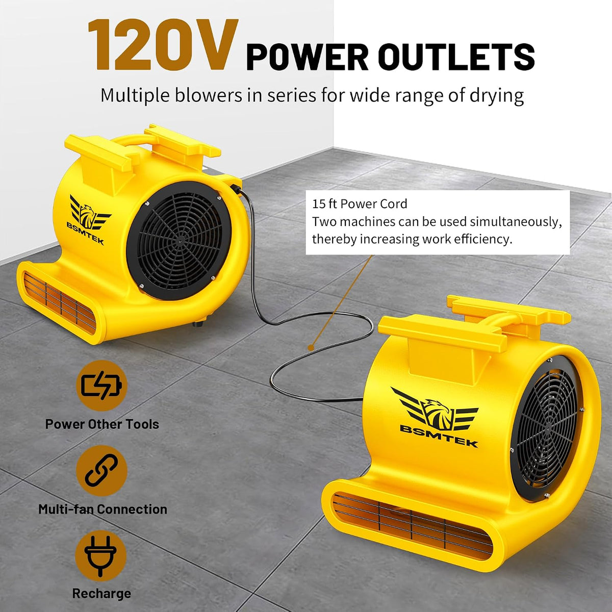 Air Mover Blower Fan, Industrial 1.5HP MAX10000CFM Monster Floor Blower Carpet Dryers - 3 Speeds, 4 Adjustable