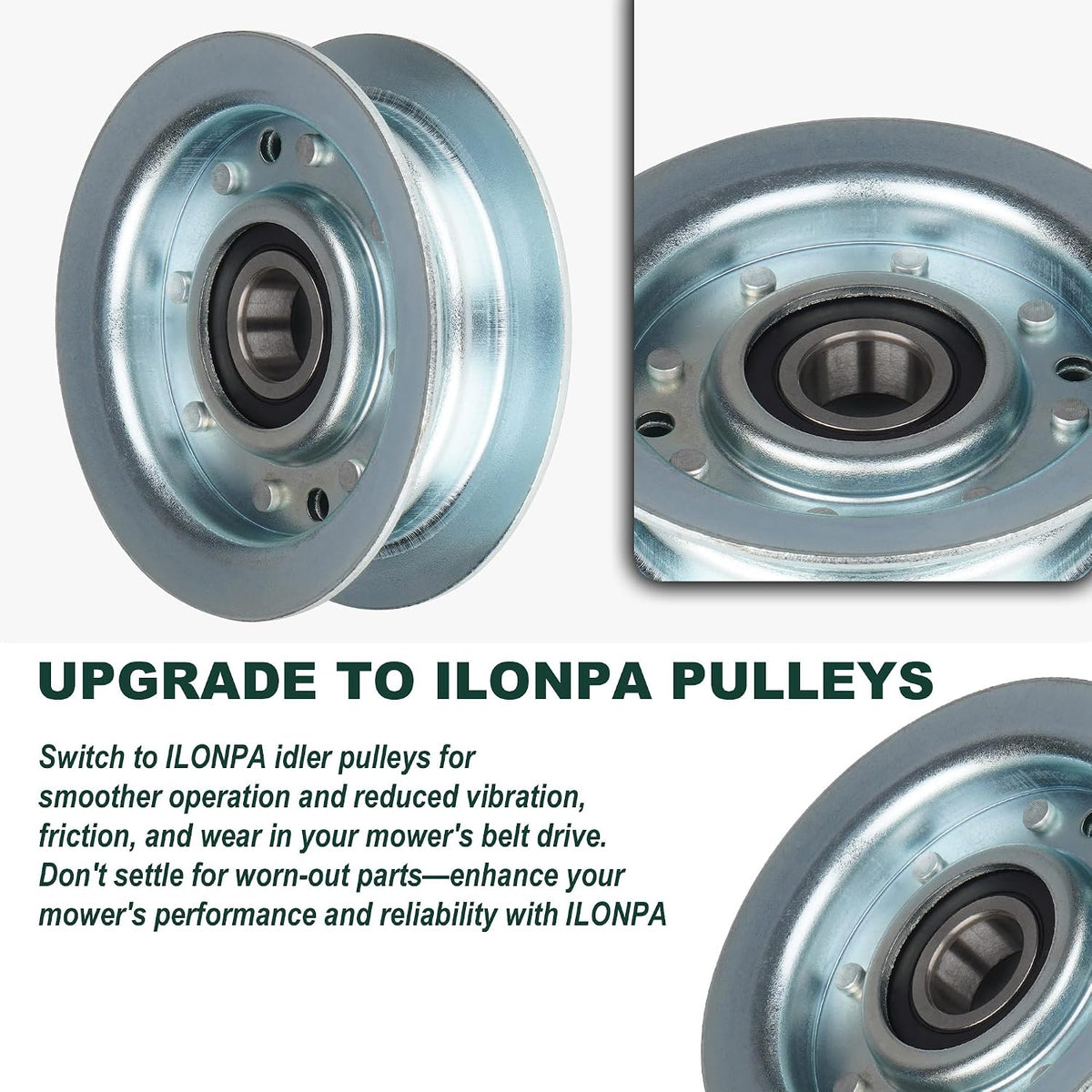 ILONPA GY22172 Idler Pulley for GY20629 GY20067 GY20110 John Deere 102 105 115 125 D105 D110 D140 D150 D155 D160 LA145 LA155 LA165 X140 X165 L2048 L2548 (3 Pack)