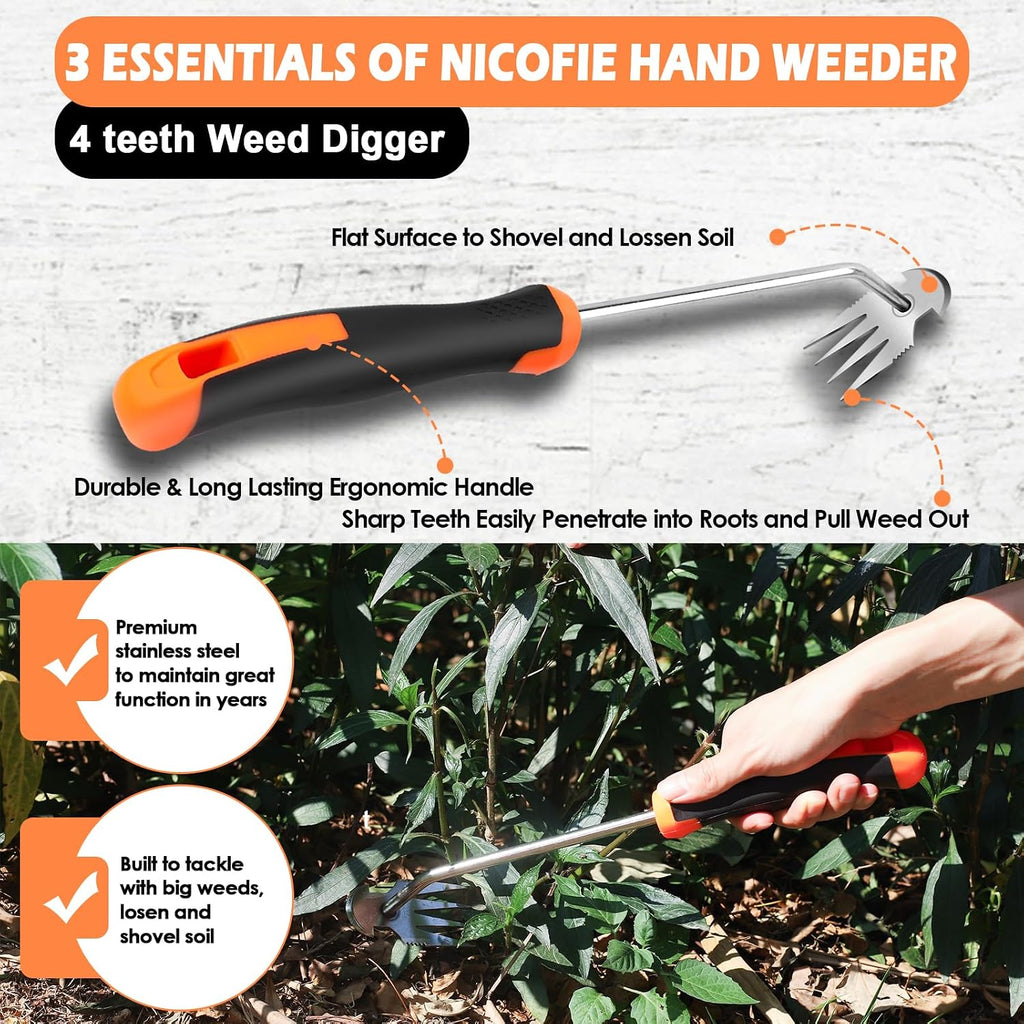 2026 Hand Weeder Tool, Rubber Handle Manual Weeder Puller Tool, Uprooting Weeding Tools, Crack Weeder Crevice, 4