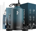 128 oz Gallon Water Bottle Insulated with Straw & 3 Leakproof Lid | Large Water Jug Stainless Steel Triple-Wall, Cold