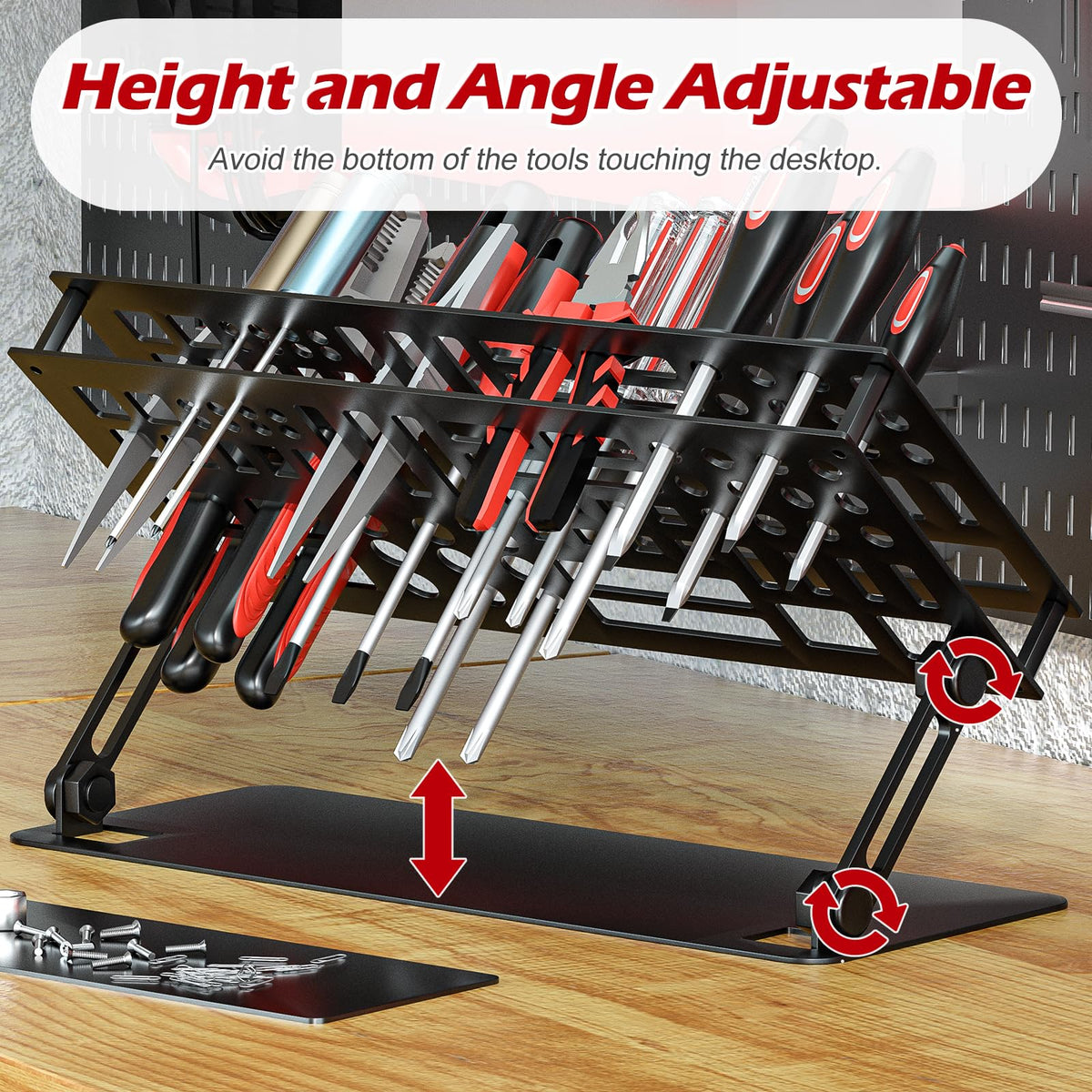 Screwdriver Organizer Holder Rack: Height Adjustable (Black)
