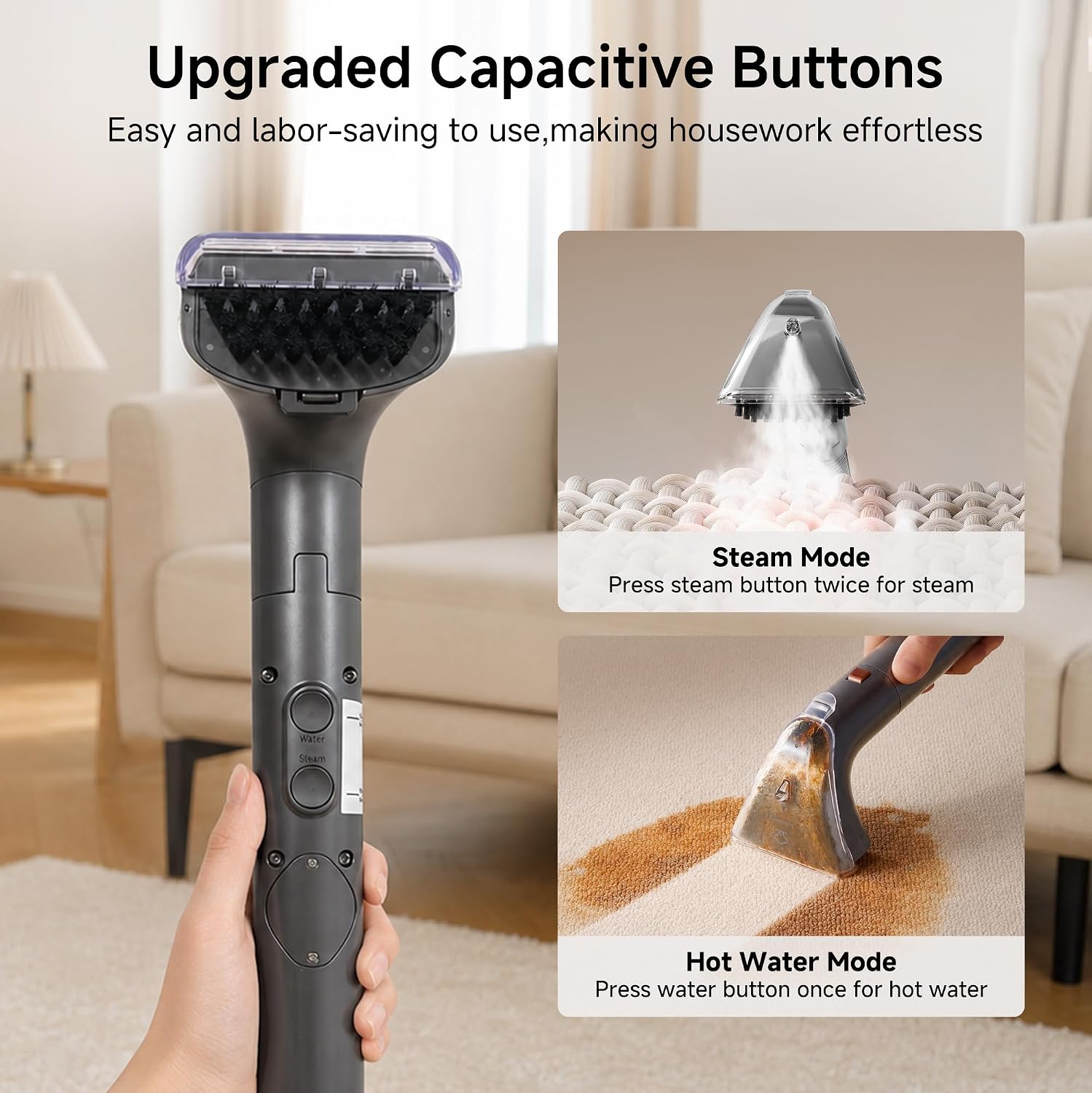 Portable Carpet Cleaner with Steam& Hot Water 18Kpa Upholstery Cleaner Machine for Pets with Cleaning Tools& Solution
