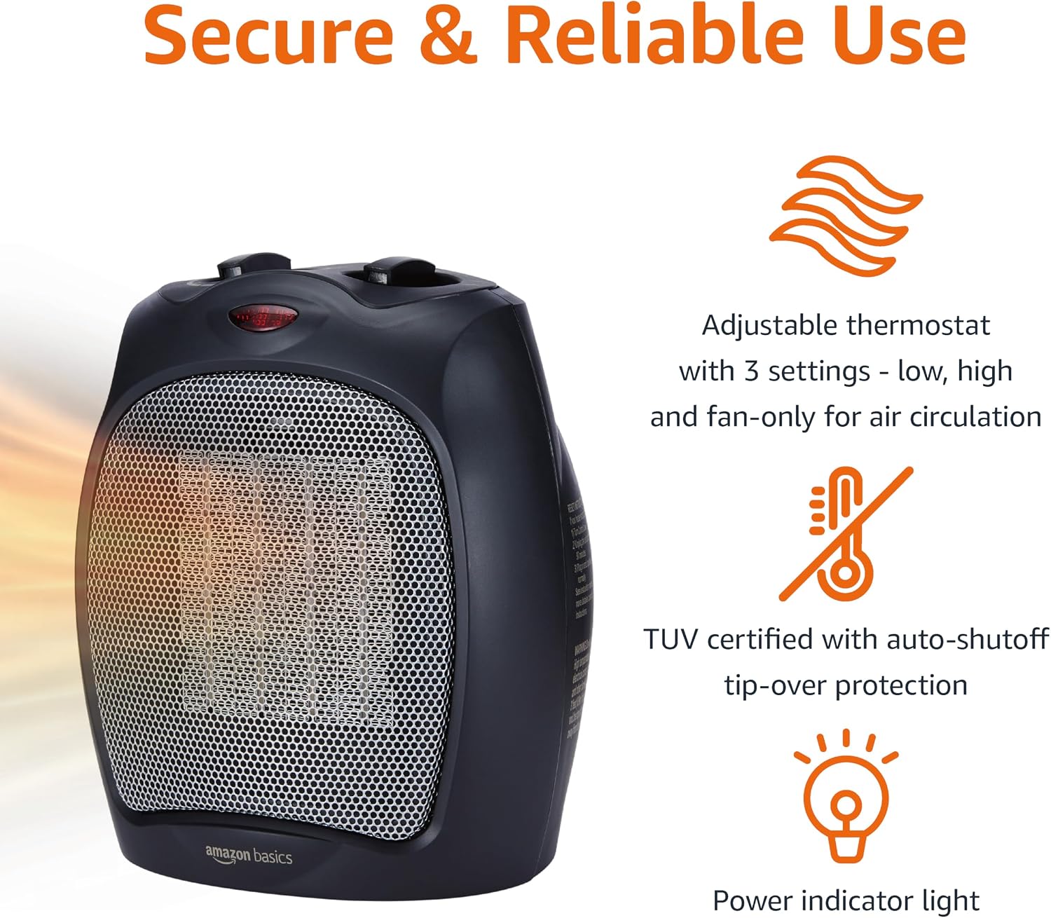 Ceramic Space Heater, Portable Indoor Heating Solution, With Overheat and Tip-Over Protection, Thermostat