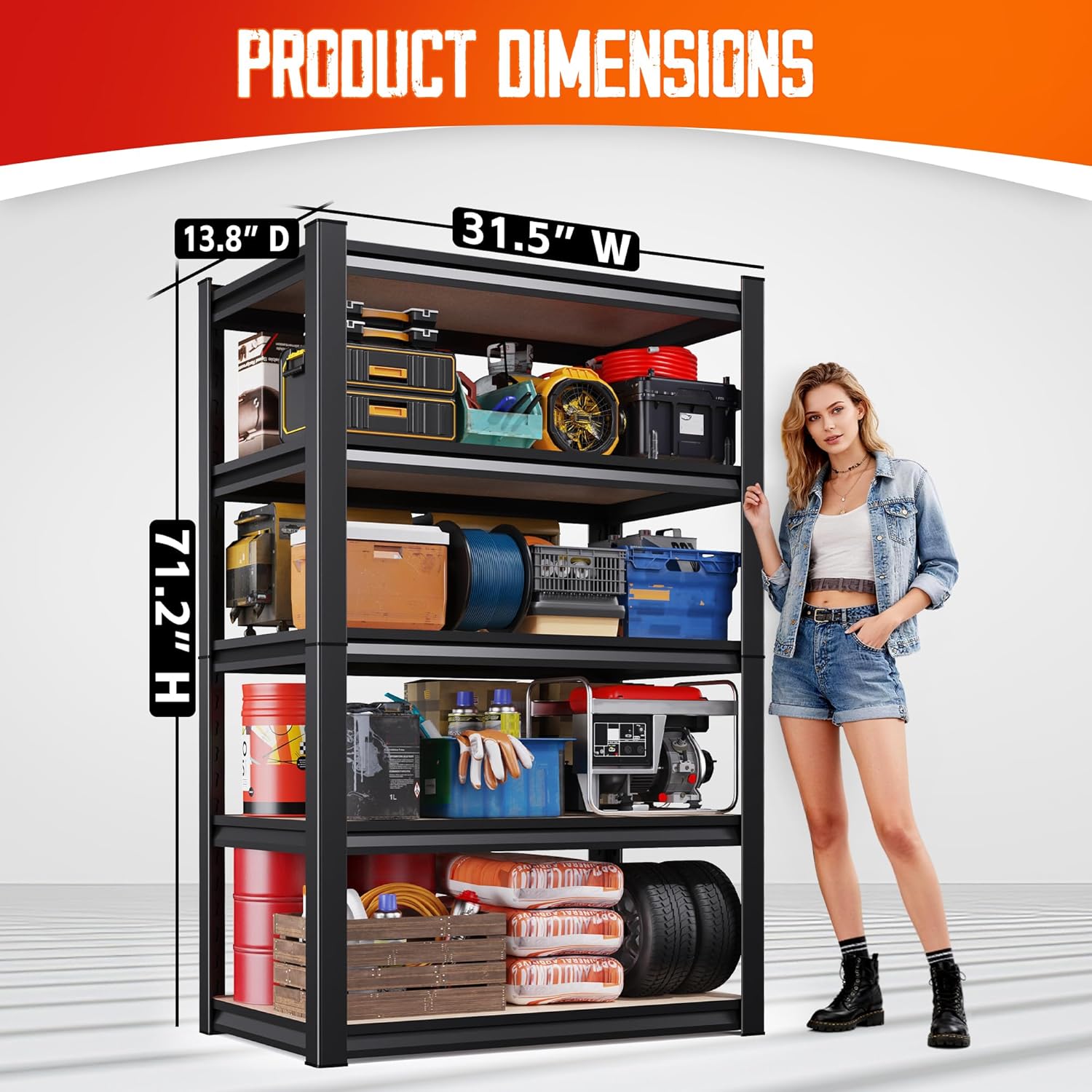71"H-32"W-14"DGarage Shelving-5 Tier Garage Storage Shelves,Adjustable Heavy Duty Metal Shelving Unit and Storage