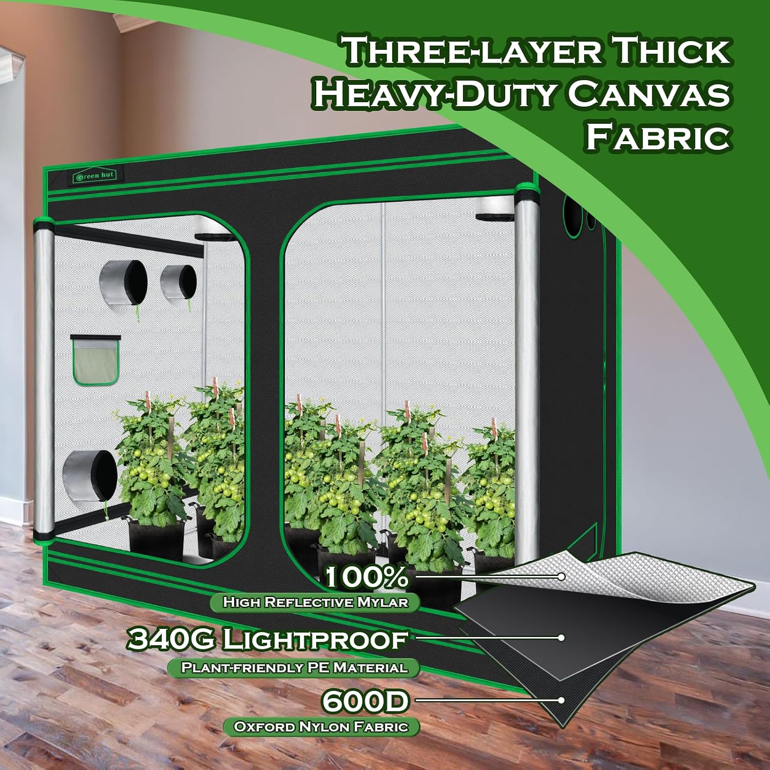 8x4 Grow Tent 96"x48"x78" 600D Mylar Hydroponic Indoor Grow Tent | Observation Window, Removable Floor Tray, 100%