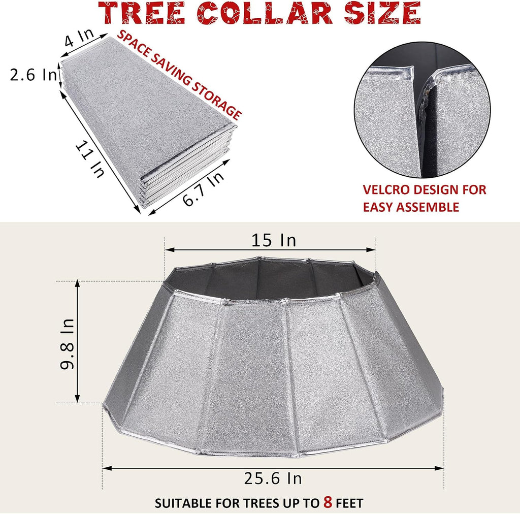 Fabric Christmas Tree Collar - Glittering Ring and Willow Skirt for Tree Decorations (Glitter Silver)