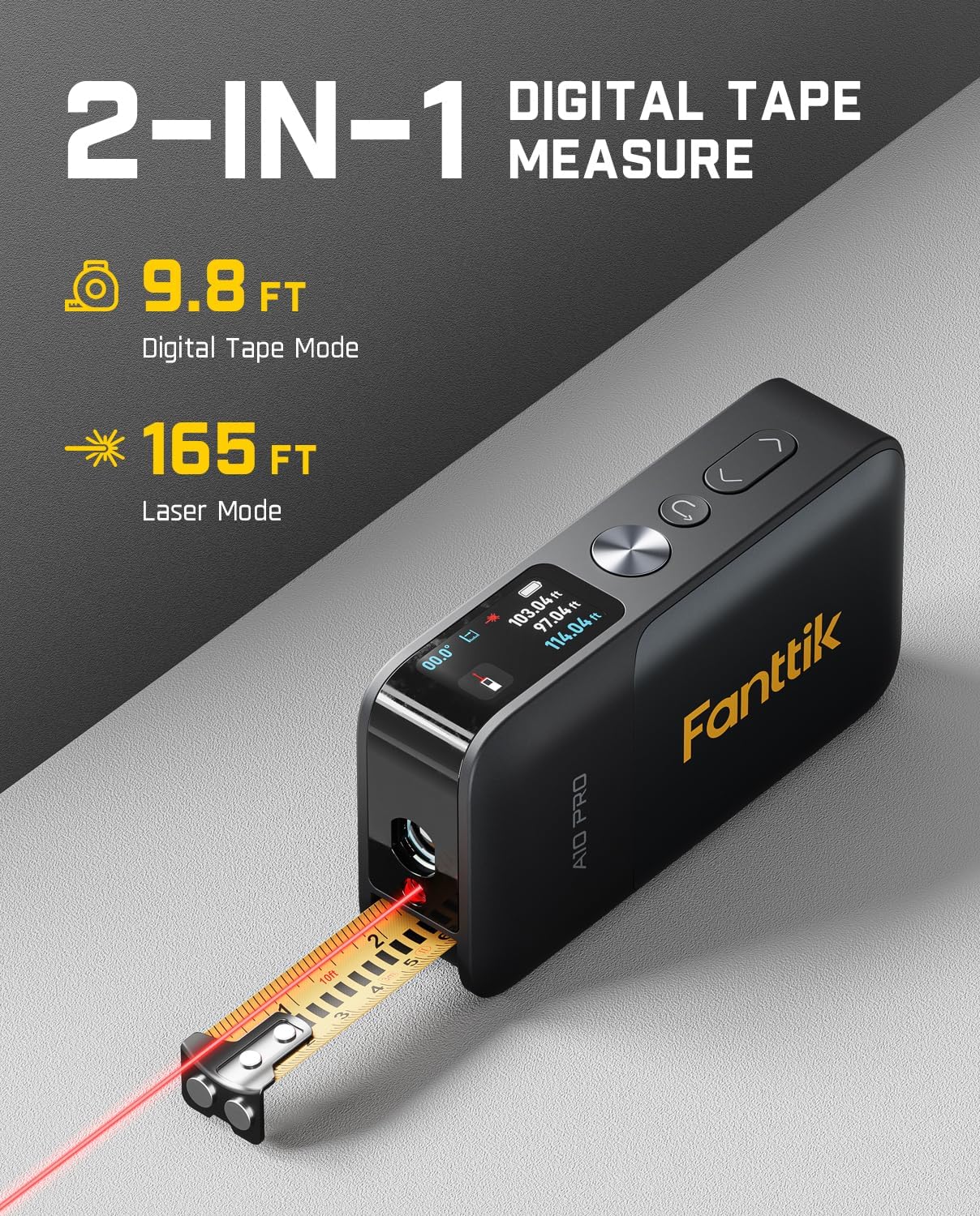 A10 Pro 2-in-1 Digital Laser Tape Measure with HD IPS Color Display, 165Ft Rechargeable Laser Measurement Tool &