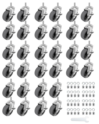 Caster Wheels, 3" Locking Swivel Threaded Stem Casters Set with Brake of 32