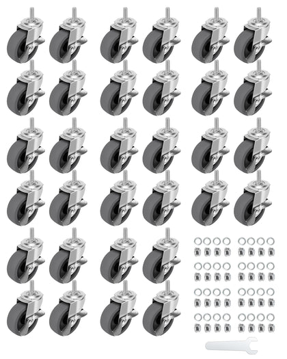 Caster Wheels, 3" Locking Swivel Threaded Stem Casters Set with Brake of 32