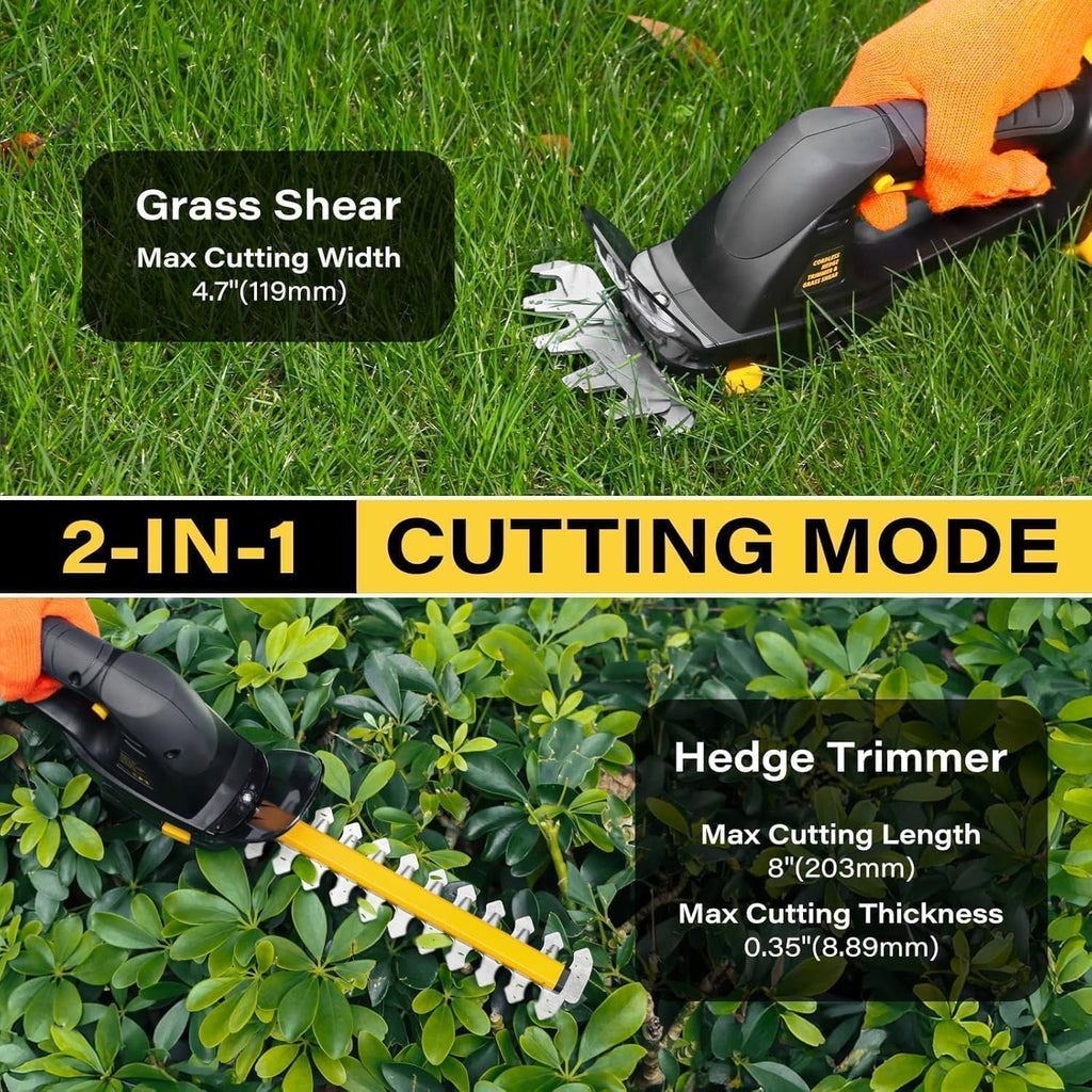 2-in-1 Cordless Hedge Trimmer for DEWALT 20V MAX Battery, Tool Only | Includes 8 in hedge blade and 4.7 in grass