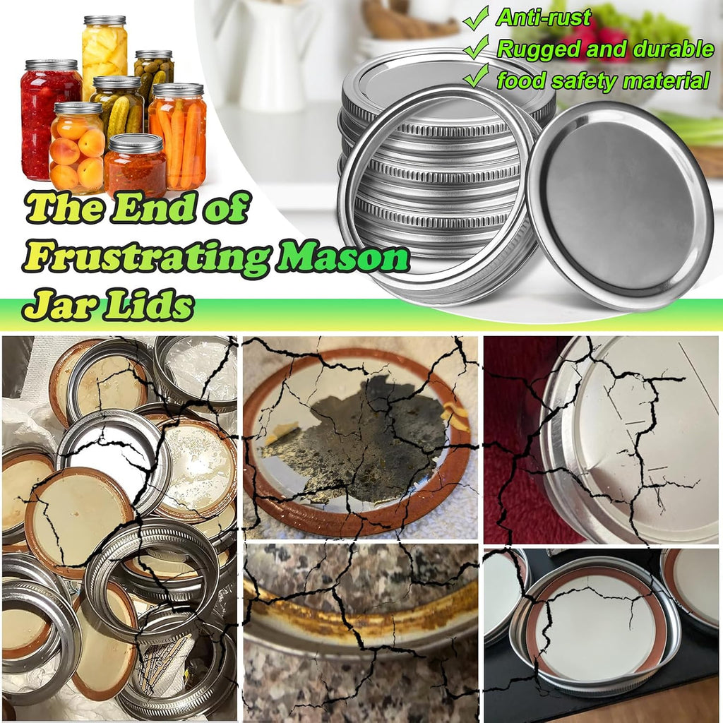 Stainless Steel Regular Mouth Canning Lids and Rings, Airtight/Rustproof Mason Jar Lids with Bands Set of 4