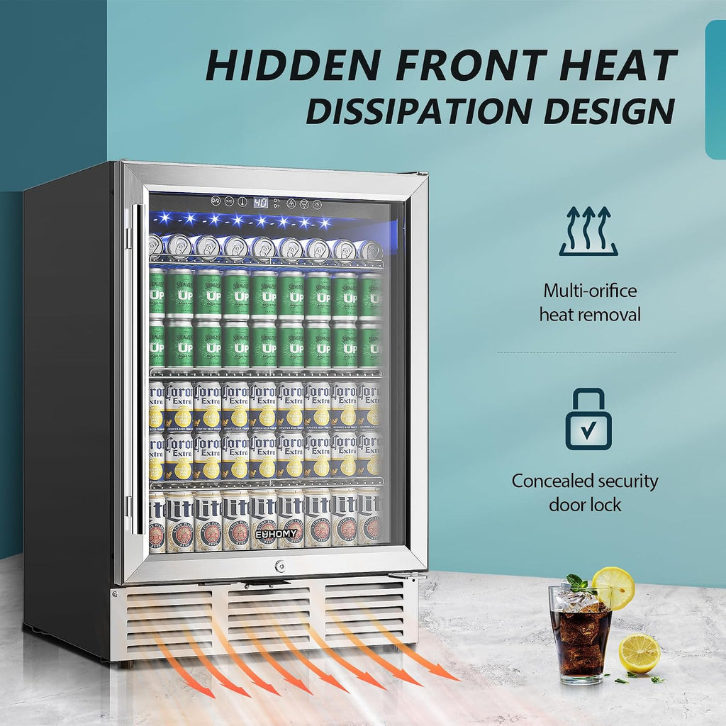 24 Inch Beverage Refrigerator, 180 Can Under Counter Refrigerator