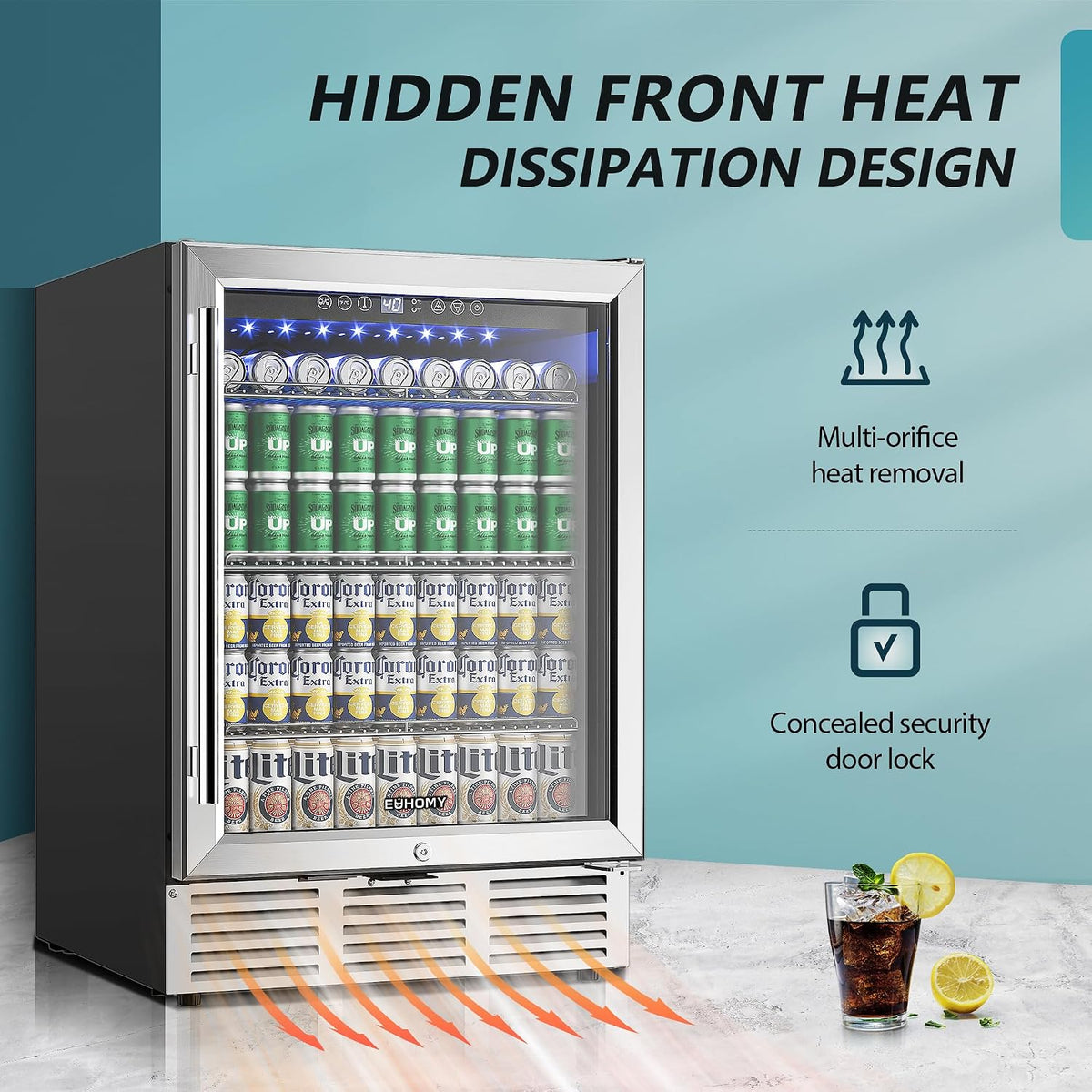 24 Inch Beverage Refrigerator, 180 Can Under Counter Refrigerator