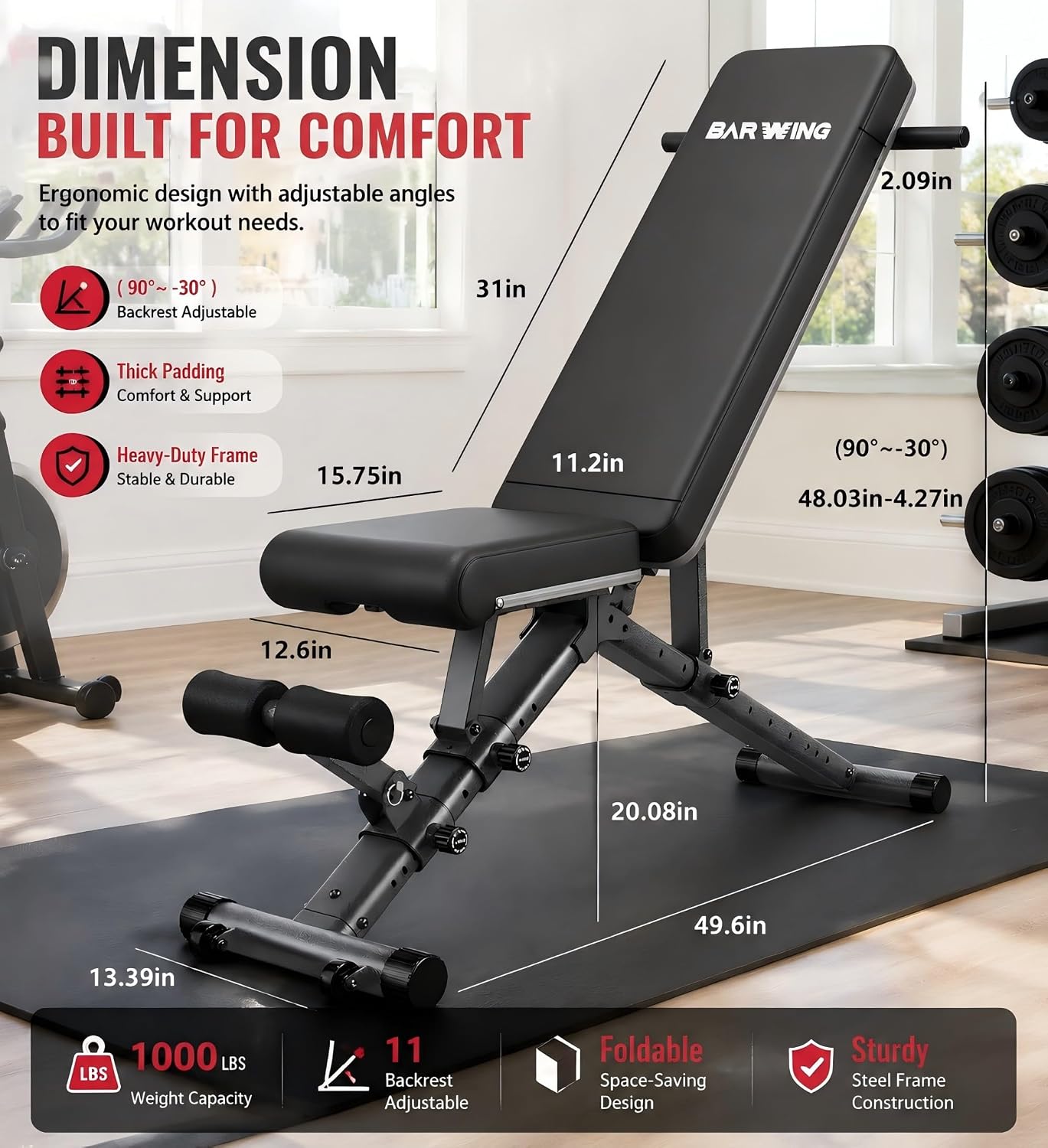 Adjustable Weight Bench Workout Bench, 1000/1300 LBS Heavy Duty Incline Decline Bench for Home Gym, Easy Assembly