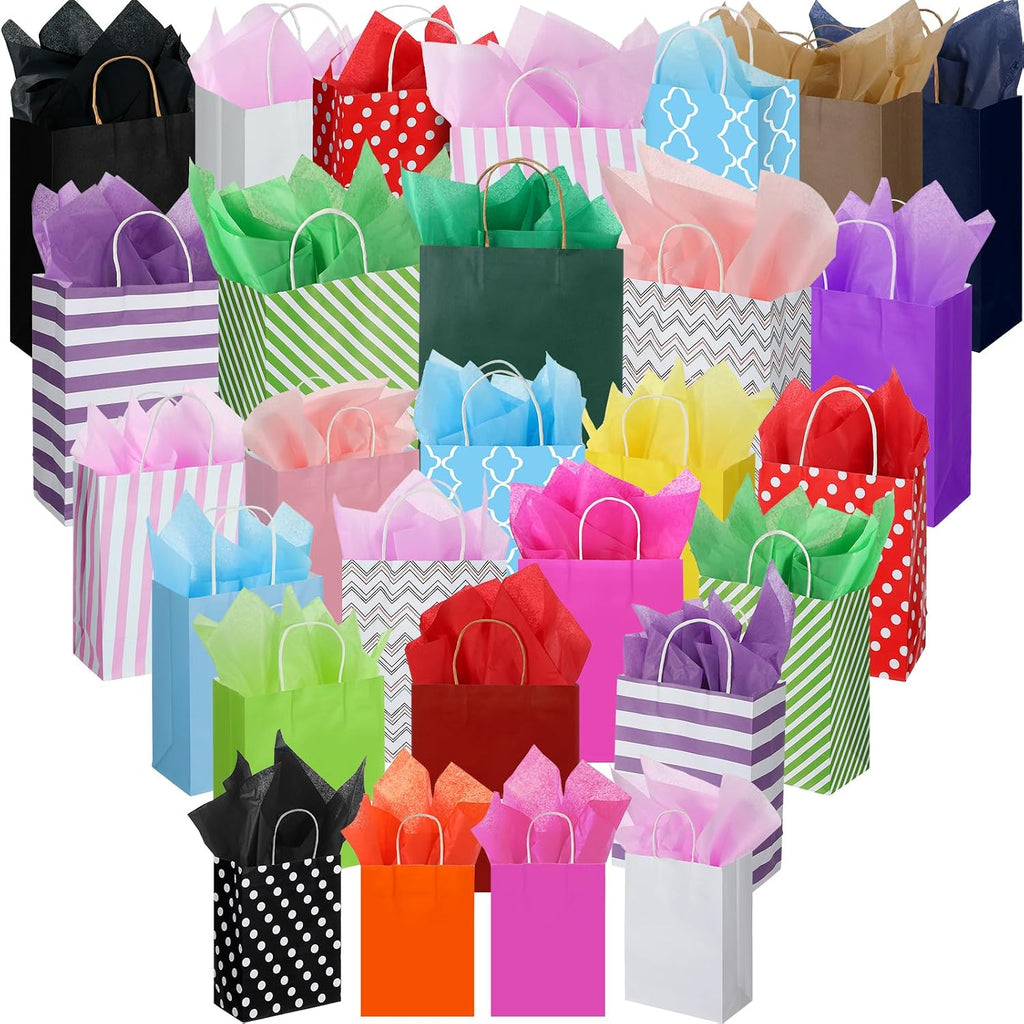 28 Pcs Christmas Assorted Sizes Gift Bags with 56 Tissues, Stripes
