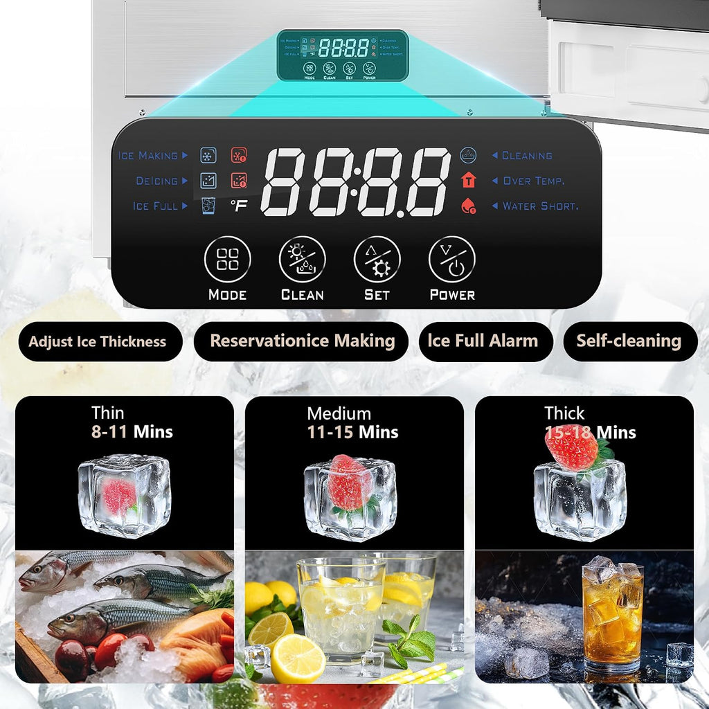 15" Commercial Under Counter Ice Maker, 100Lbs/Day Outdoor Ice Maker with 30 Lbs Storage, Stainless Steel Gravity