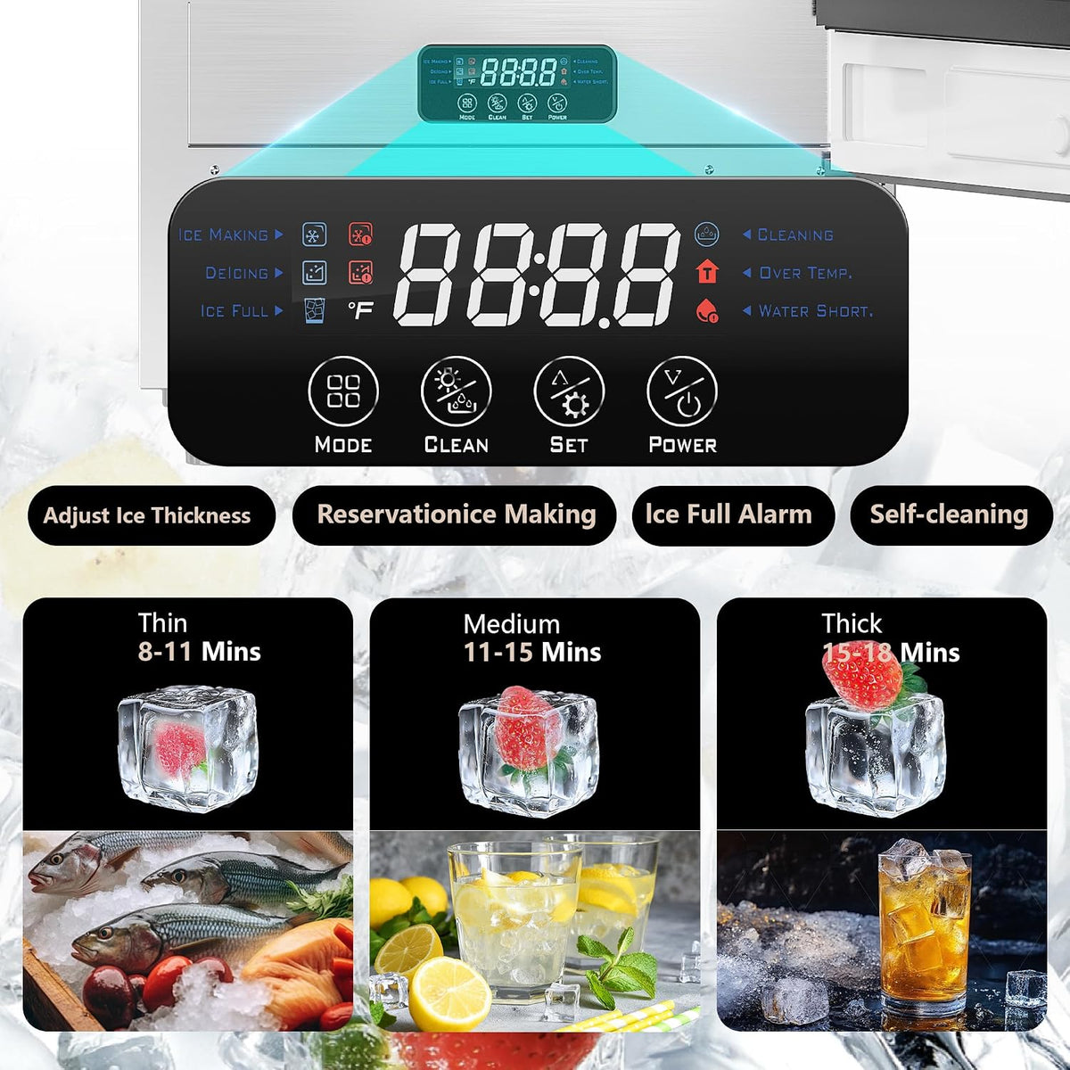 15" Commercial Under Counter Ice Maker, 100Lbs/Day Outdoor Ice Maker with 30 Lbs Storage, Stainless Steel Gravity