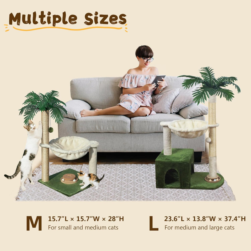 Cat Tree 38" Cat Tower with Large Hammock Metal, Cat Scratching Post for Indoor Cats with Condo, Cat Playground Track