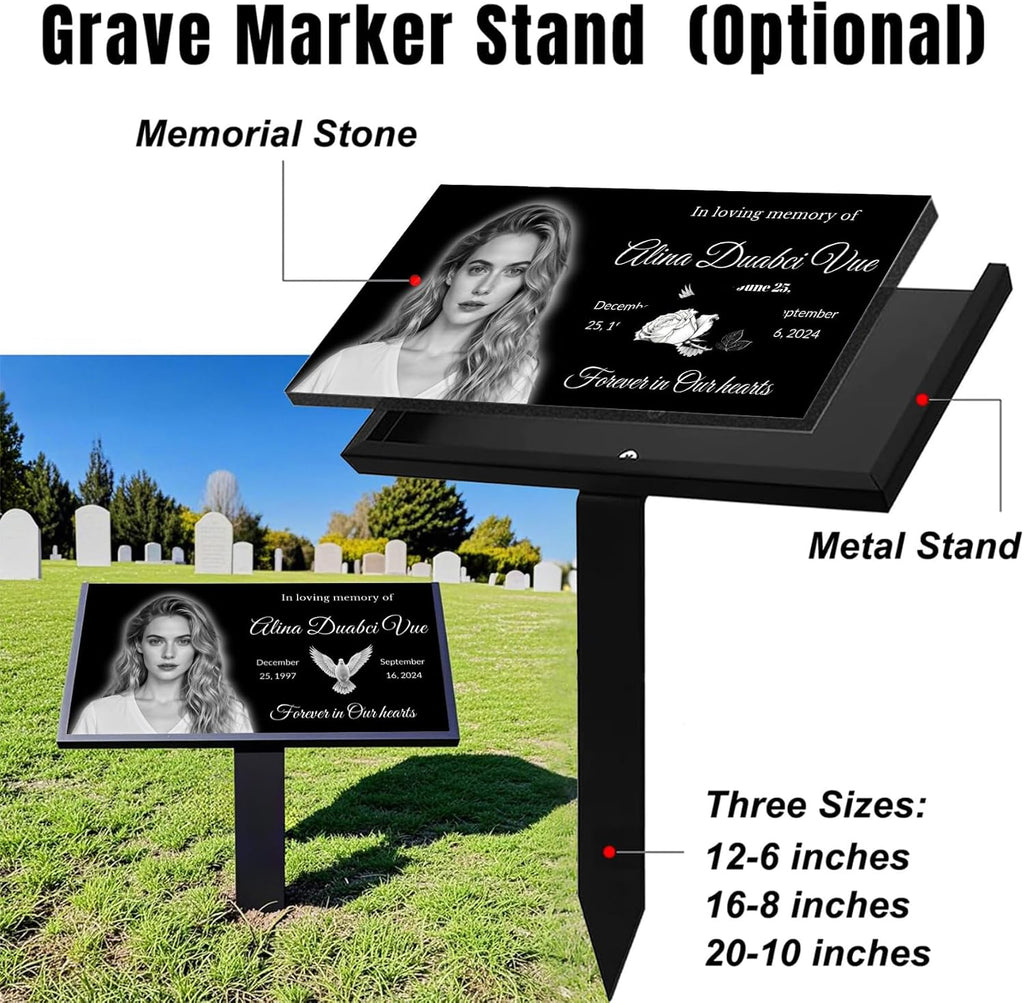Your Brand Custom Flat Grave Markers for Humans, Black Granite Cemetery Memorial Plaque, Laser Engraved Outdoor