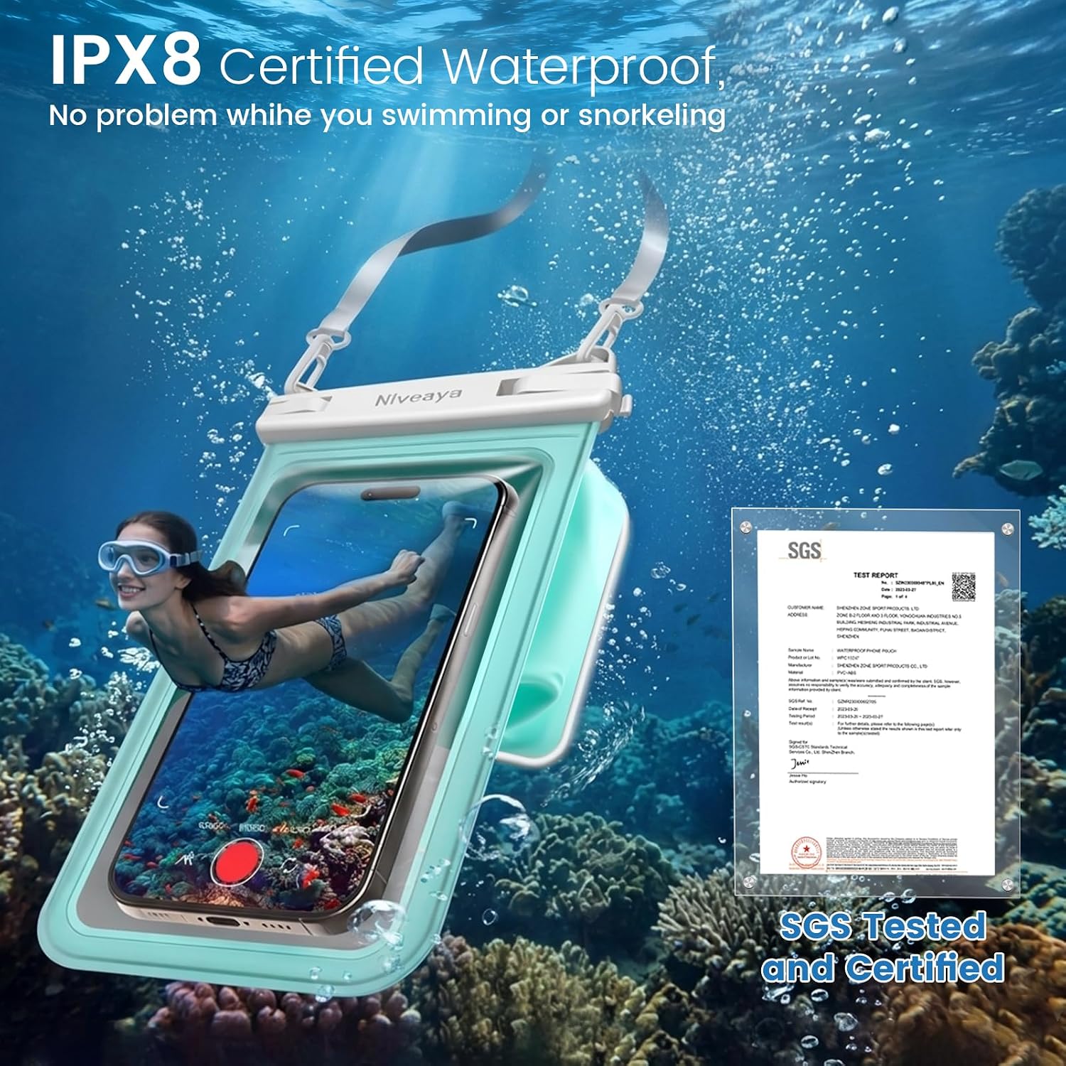 2 Pack IPX8 Waterproof Phone Pouch, Large Space Cell Phone Pouch Floating, Water Proof Phone Case with Lanyard, Phone