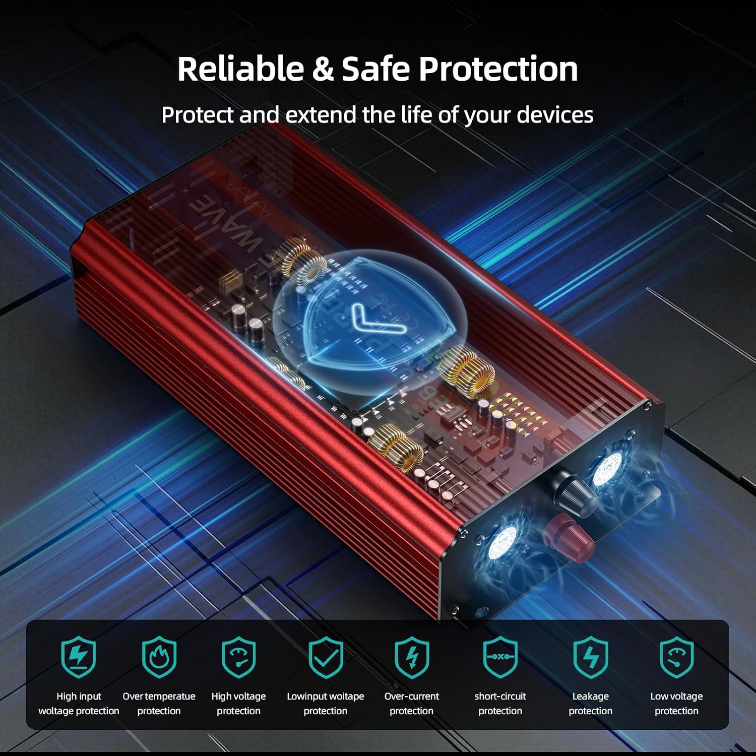2000W Pure Sine Wave Power Inverter, 12V DC to 110V-120V AC | Inverter for Car with 2 AC Outlets and LCD Display