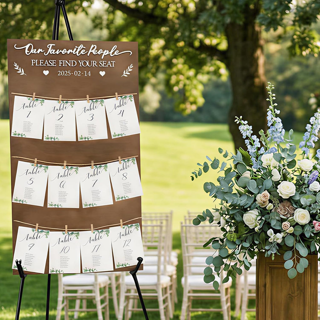 Seating Chart for Wedding Reception Display, 29.5x16.5 Inch Rustic Wedding Seating Chart Board with Display Stand