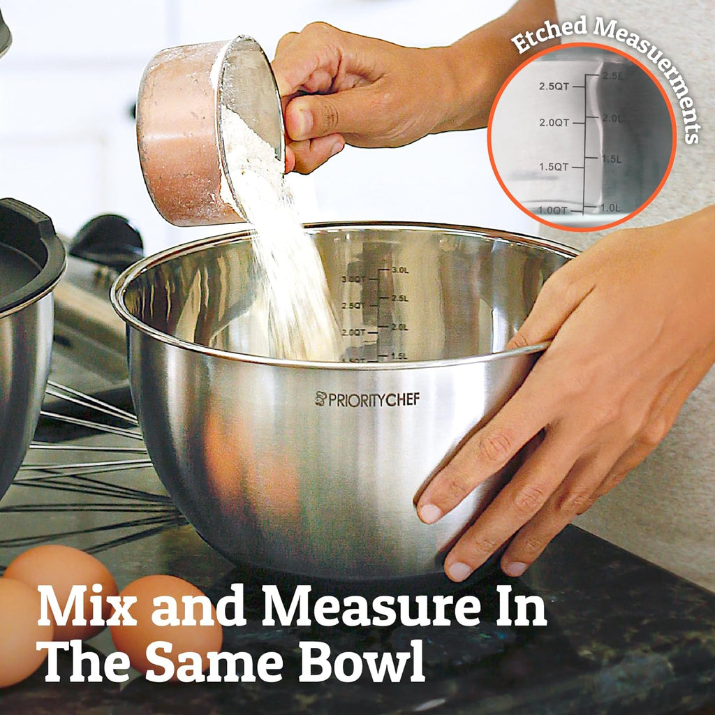 Premium Mixing Bowls With Lids Set, Airtight Lids, Thicker Stainless Steel, Non-Slip Base, 5 Nesting Steel Bowls for