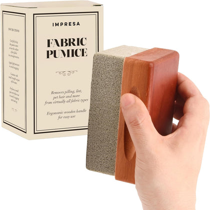 Extra Large Fabric Pumice Stone - Brown, Manual Efficient Pilling Removal & Lint Remover - Ergonomic Wooden Handle