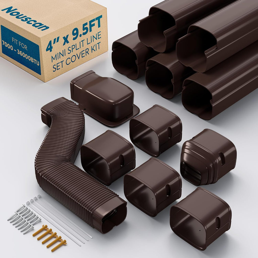 4" 9.5Ft Mini Split Line Set Cover, Decorative Line Hide Kit, Brown | Protective AC Lineset Cover with Flexible Duct