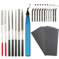29-Piece Deburring Tool Set – 11 HSS Blades, 7 Needle Files, 10 Sandpapers, Metal Handle – for Metal, Wood, 3D