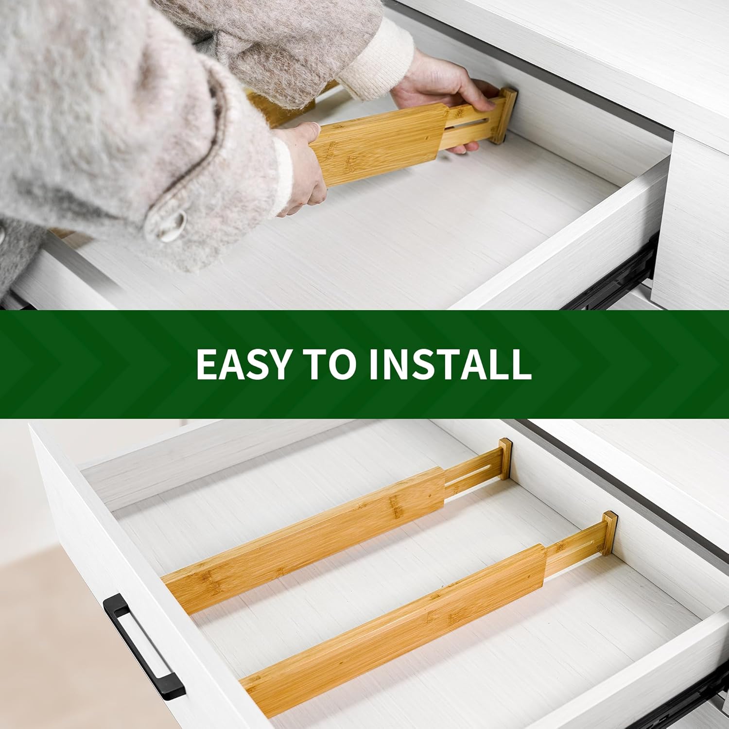 6-Pack Adjustable Bamboo Drawer Dividers, Expandable Drawer Organizer for Kitchen Utensils, Clothes, Bathroom, Office