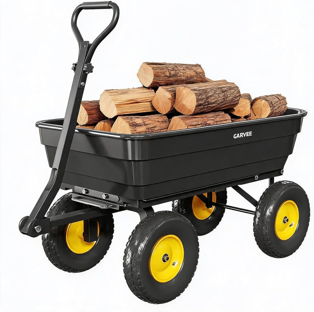 Poly Garden Dump Cart, Heavy Duty 1200lbs Wheelbarrow Yard Cart Dump Wagon with 13" All Terrain Wheels, Garden