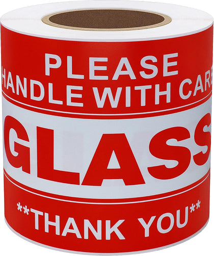 3x5 inch Handle with Care Thank You Glass Stickers Adhesive Label 100 Per Roll (3x5 inch)