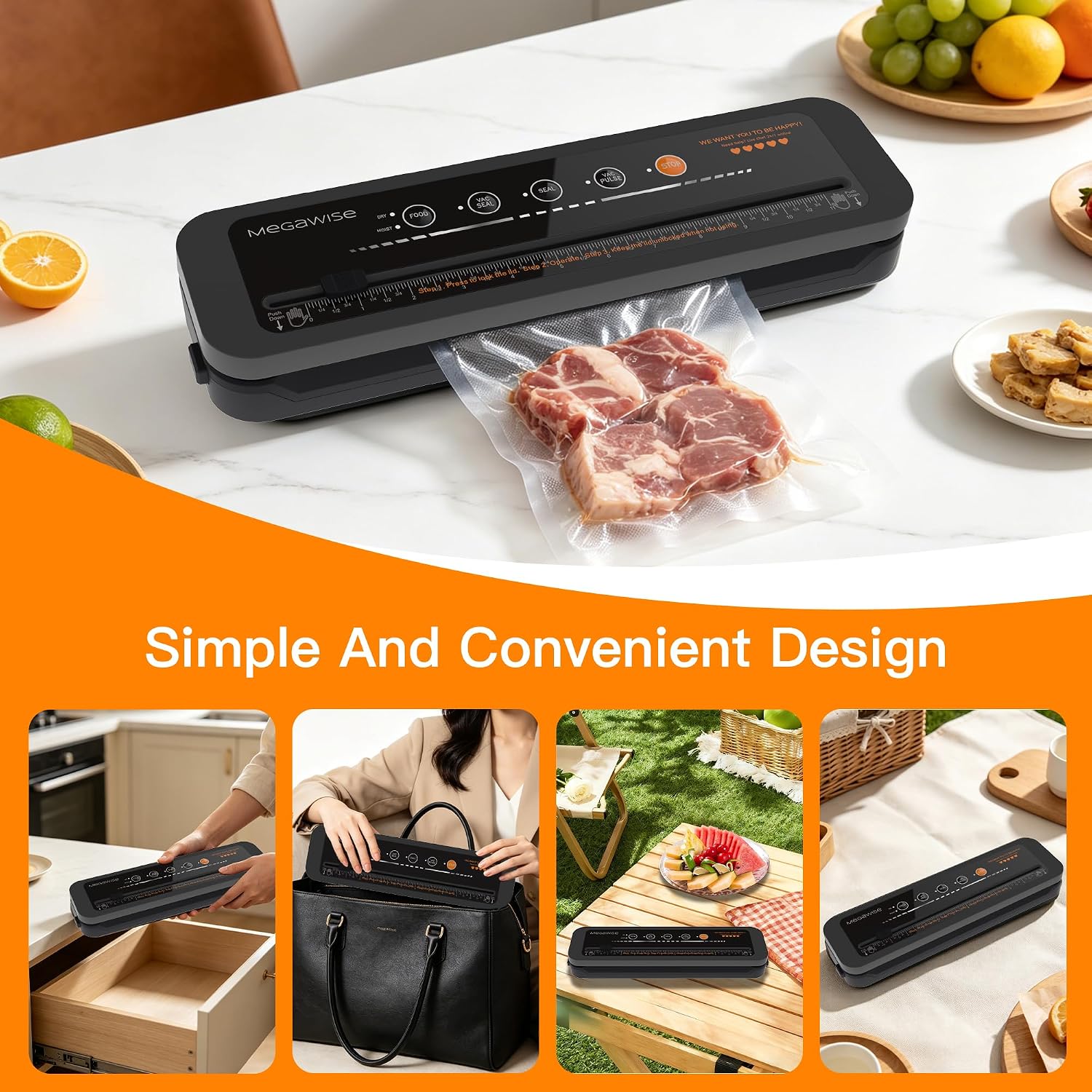 Vacuum Sealer Machine | 80kPa Suction Power| Bags and Cutter Included | Compact One-Touch Automatic Food Sealer with