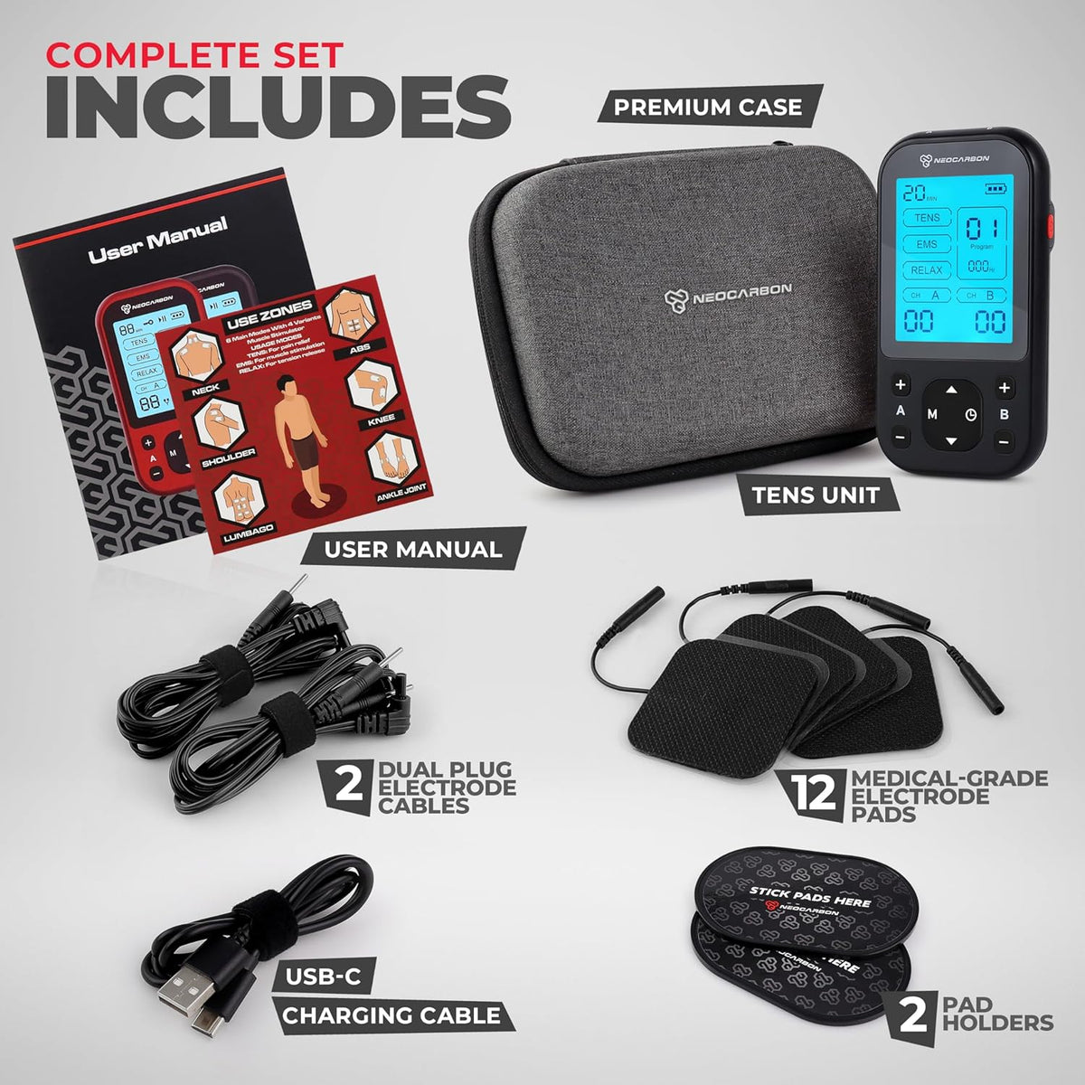 TENS Unit Muscle Stimulator Pro for Back Pain Relief, Black