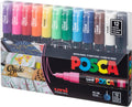 Posca Acrylic Paint Art Markers, Set of 12 Extra Fine Point Thin Paint Pens for Coloring Gifts, Fabric, Metal, Glass