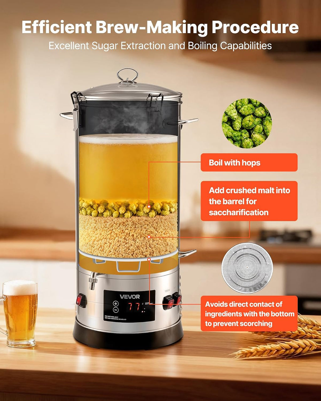 Beer Brewing Equipment, 8 Gal/30L 304 Stainless Steel Home Beer Brewer,1500W All-in-One Home Brewing Kit with Tall