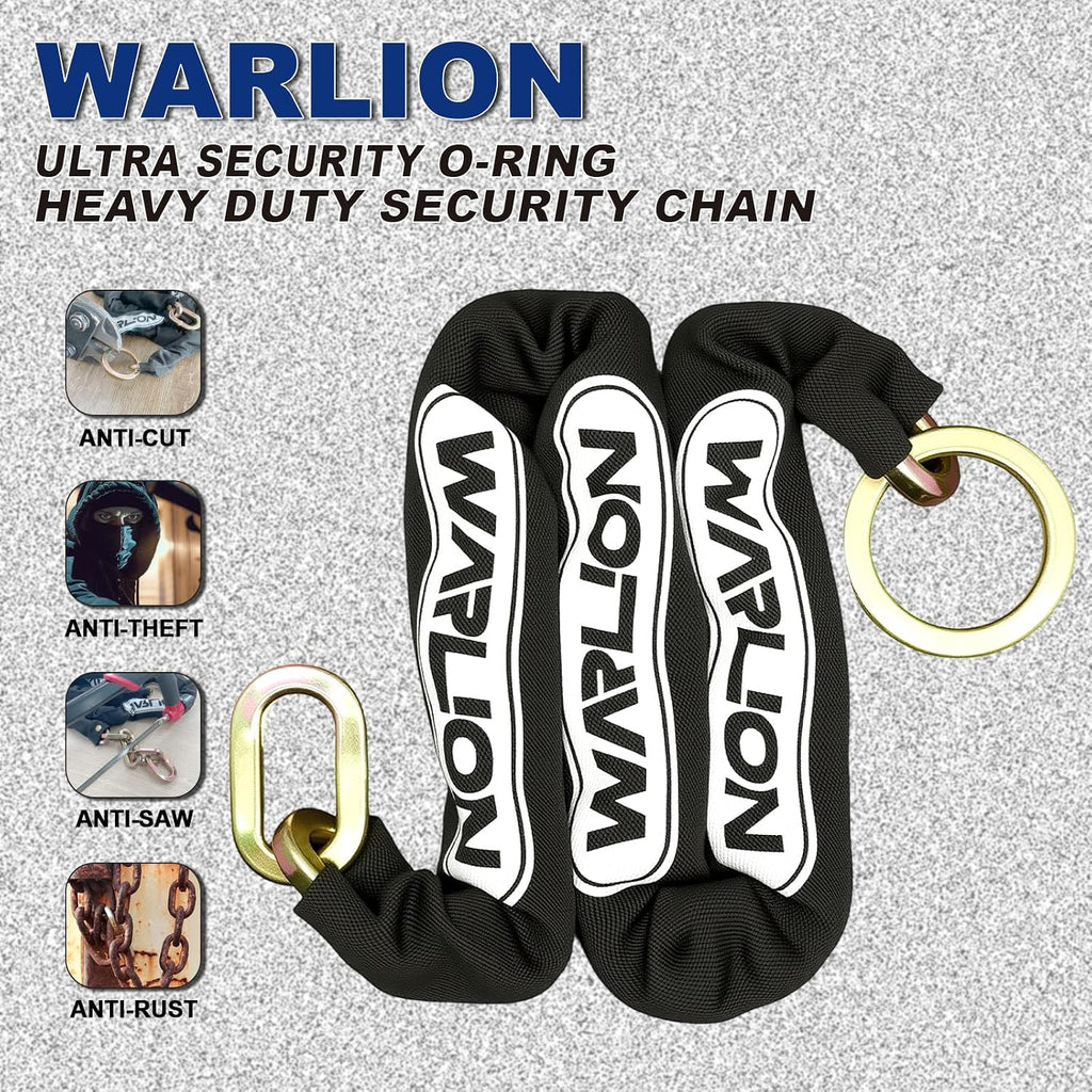 Heavy Duty Security Chain, 3ft x 3/8in Thick, 3.8lbs, Anti-Theft & Cut-Proof Motorcycle Chain with Cinch Ring