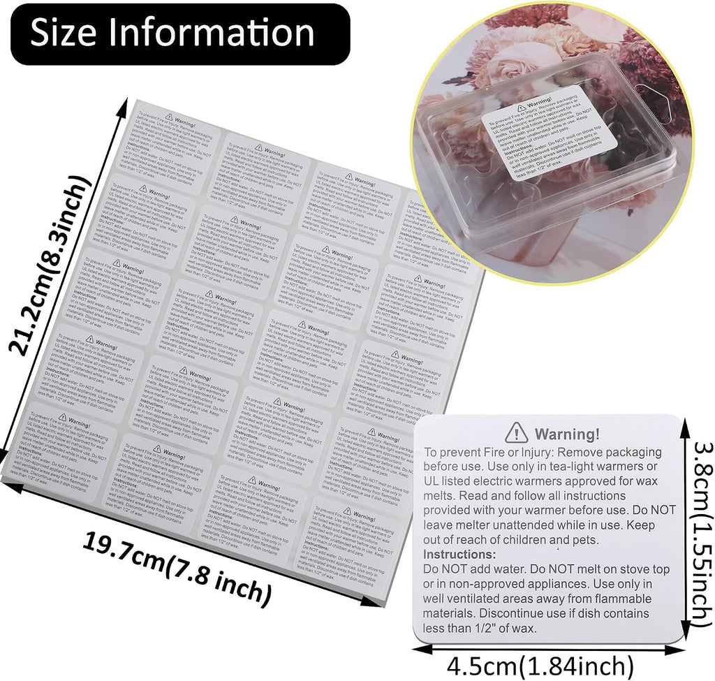 500 pcs Wax Melt Warning Labels Candle Warning Label for Clamshell, 1.8 x 1.5 inche.