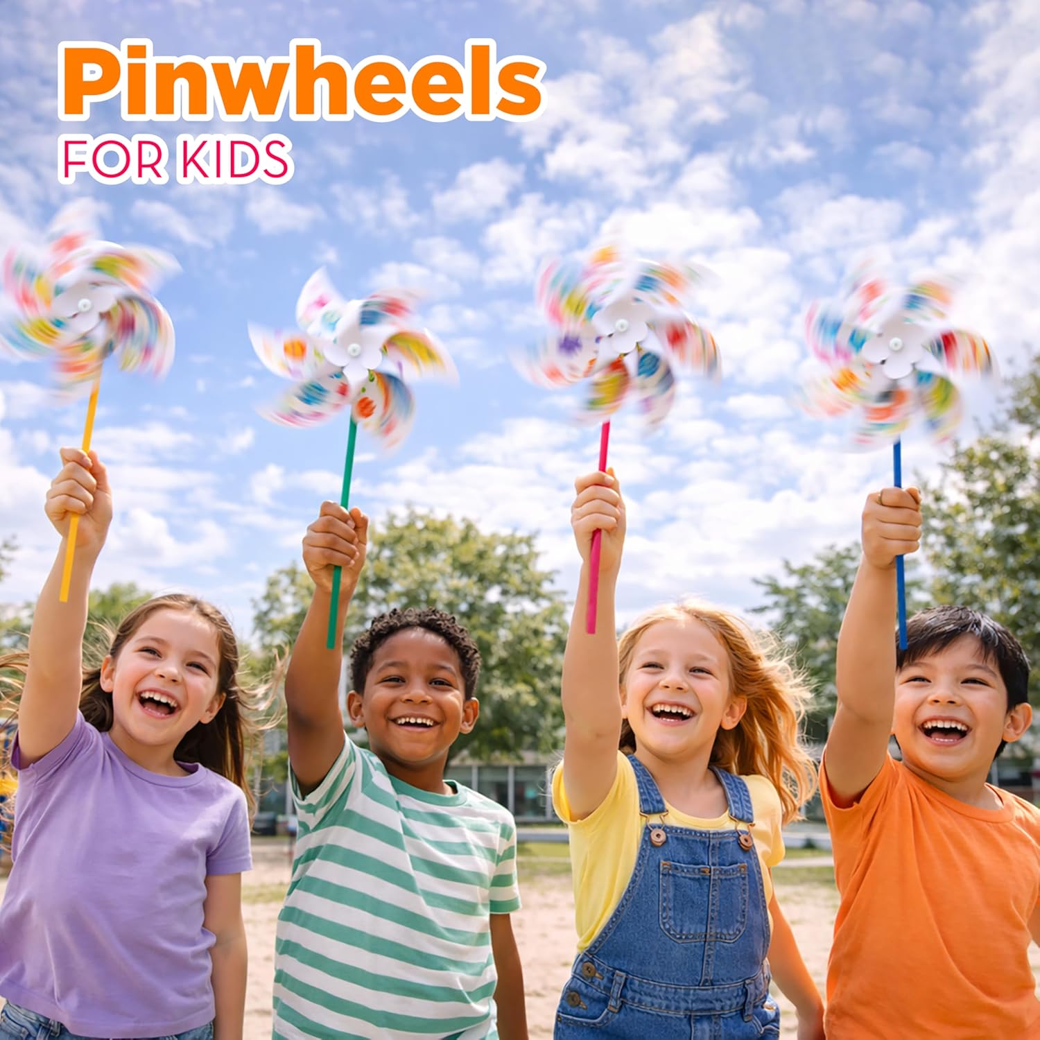 24 Pack DIY Pinwheels Craft for Kids, Bulk Summer Pinwheel Craft Kit, Color Your Own Paper Windmill Patriotic