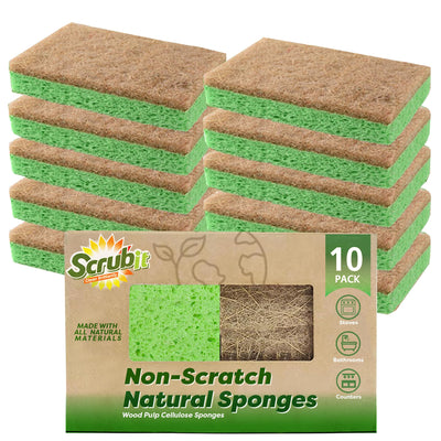 Natural Sponges - 10 Pack Biodegradable Compostable Cellulose and Coconut Natural Sponges for Dishes, Eco Friendly