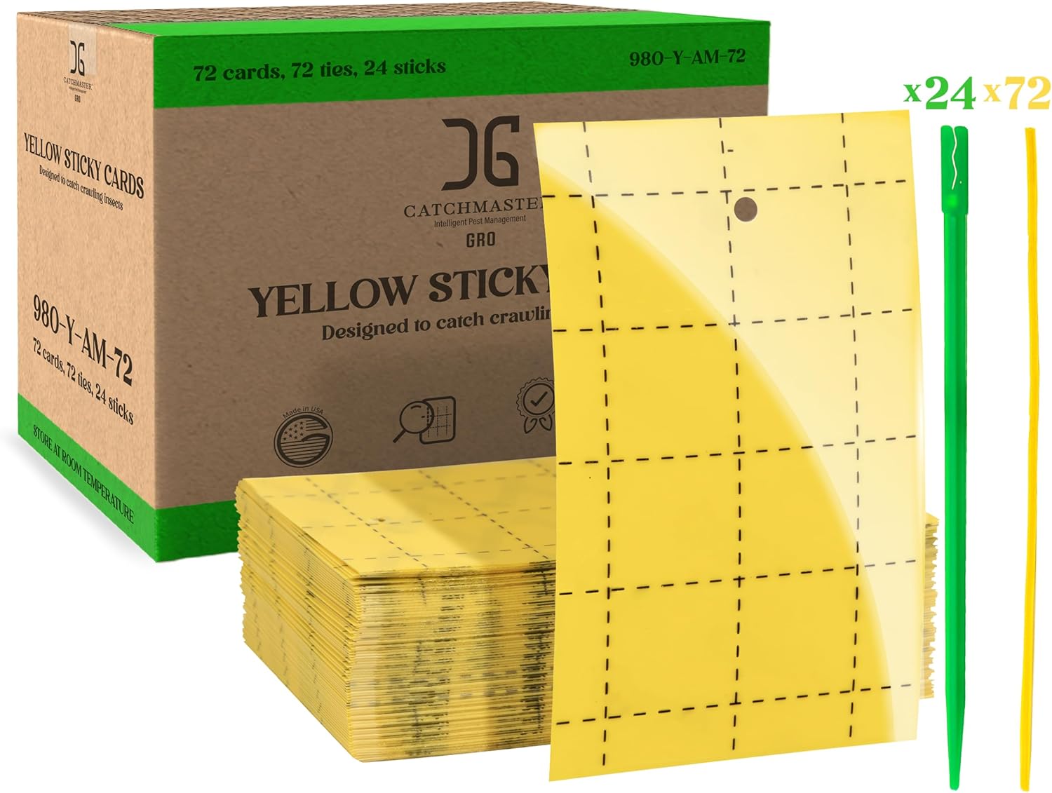 GRO Yellow Regular Double Sided Sticky Traps 72PK, Adhesive Bug & Fruit Fly Trap, Pest Control for Home, Farm