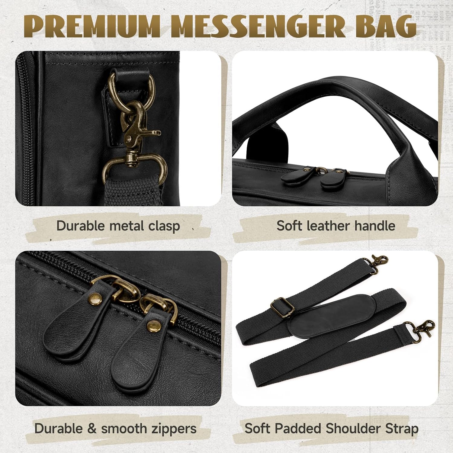 Mens Laptop Bag PU Leather Messenger Bag 15.6 Inch Briefcase Vintage Computer Satchel Bag for Work Business