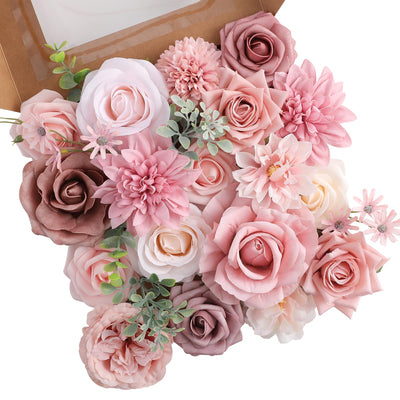 Artificial Flowers Fake Rose Flowers Dahlia with Stems for DIY Wedding Bridal Bouquets, Baby Shower, Floral