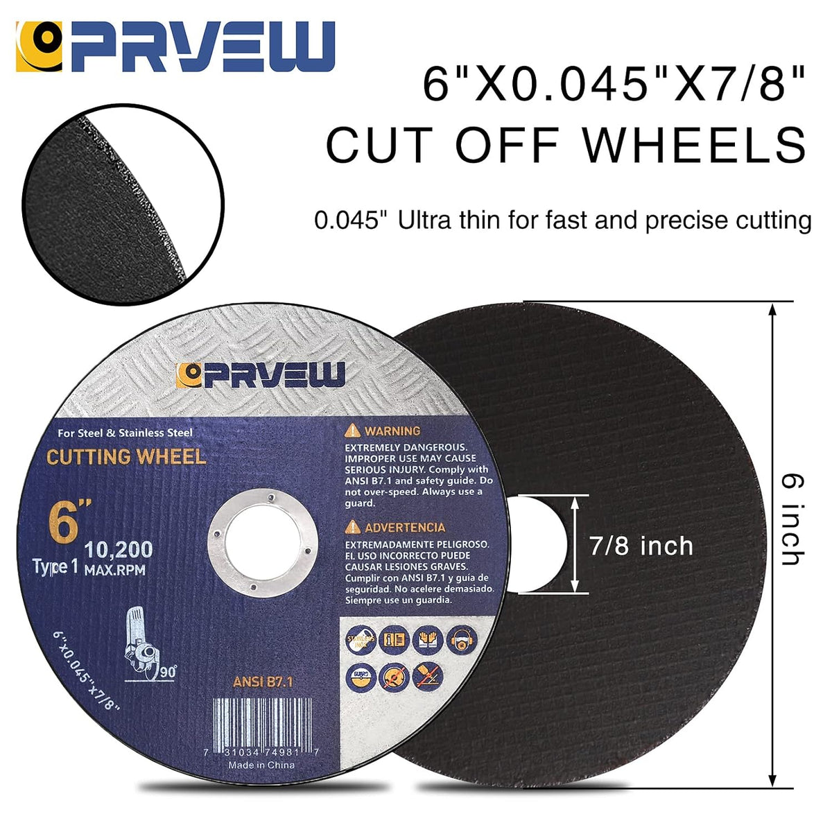 25-Pack 6 Inch Cut Off Wheels,6"x0.045"x7/8" Cutting Wheels